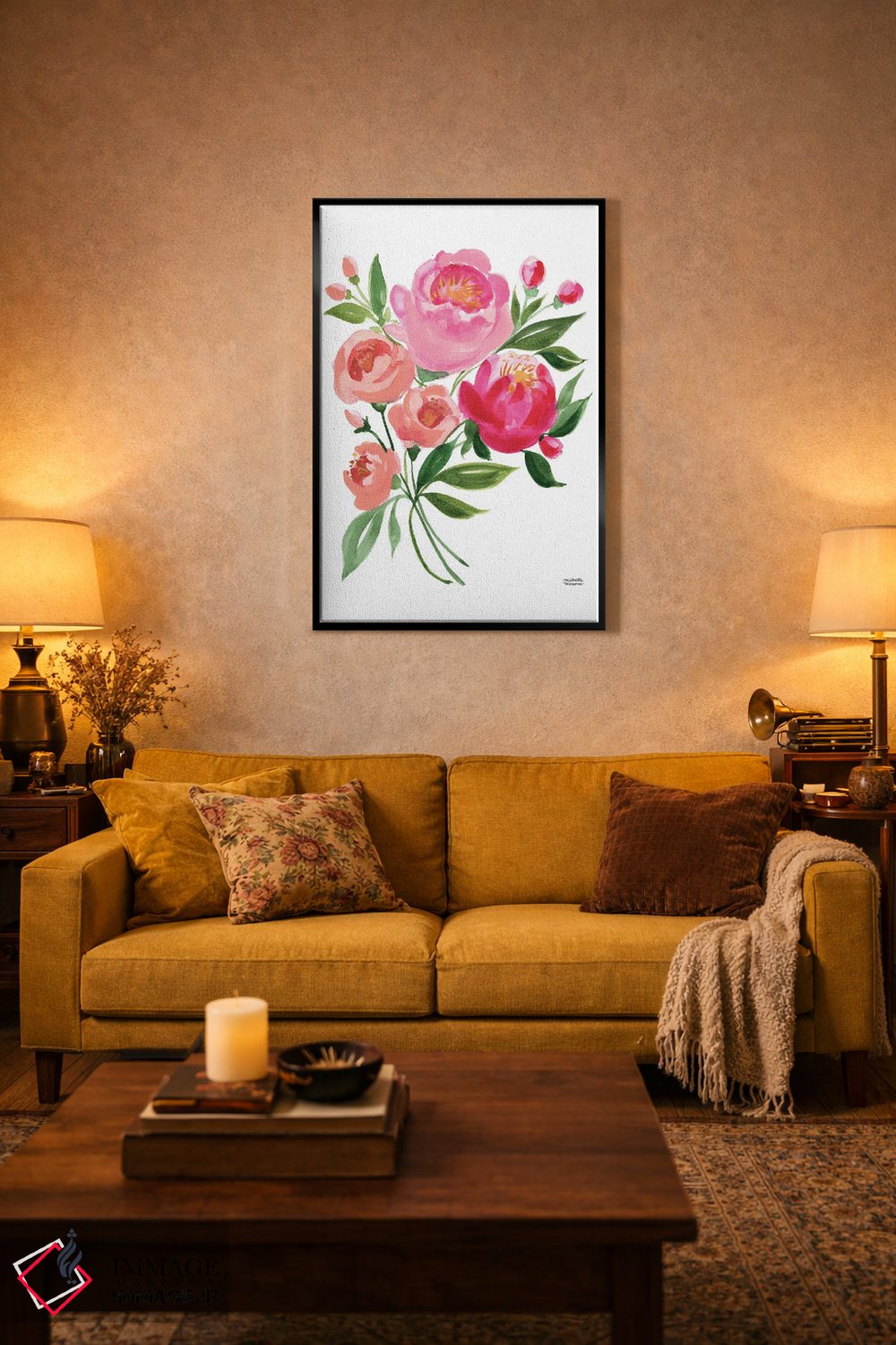 تابلو دکوراتیو گل های دسته گل بهاری آبرنگ اثر میشل موسپنس - D4B