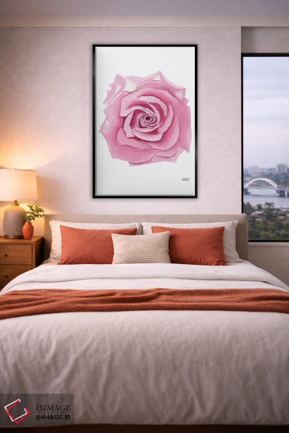 تابلو دکوراتیو گل رز صورتی آبرنگ اثر میشل موسپنس - D5B