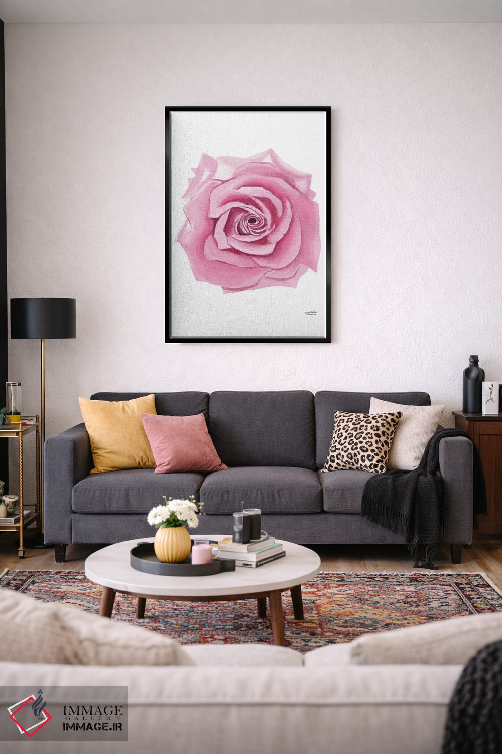 تابلو دکوراتیو گل رز صورتی آبرنگ اثر میشل موسپنس - D3B