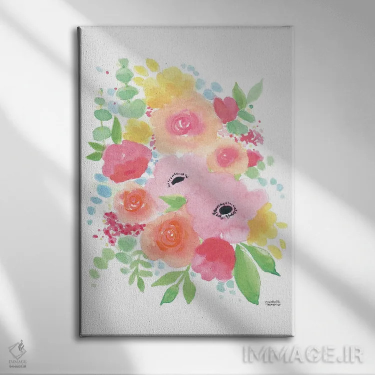 تابلو دکوراتیو گل های ماندگار آبرنگ اثر میشل موسپنس - نمای روبهرو روی دیوار
