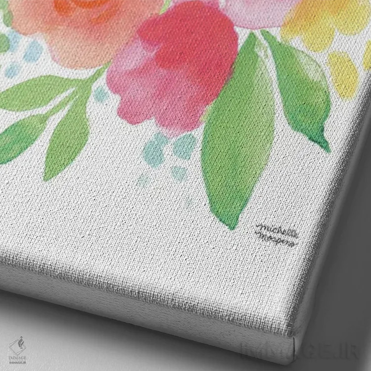 تابلو دکوراتیو گل های ماندگار آبرنگ اثر میشل موسپنس - نمای نزدیک بافت بوم