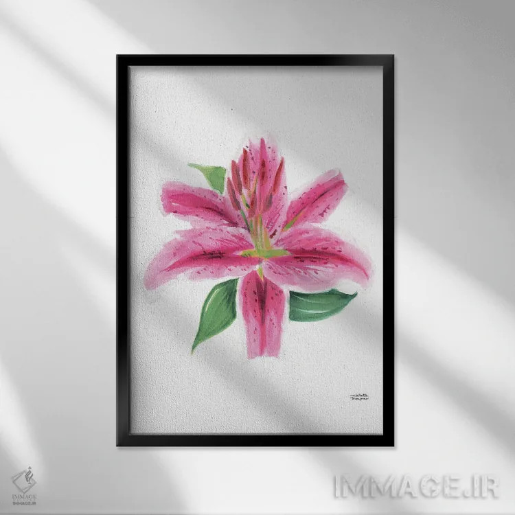 تابلو دکوراتیو شکوفه لیلی استارگیزر آبرنگ اثر میشل موسپنس - نمای قابدار مشکی