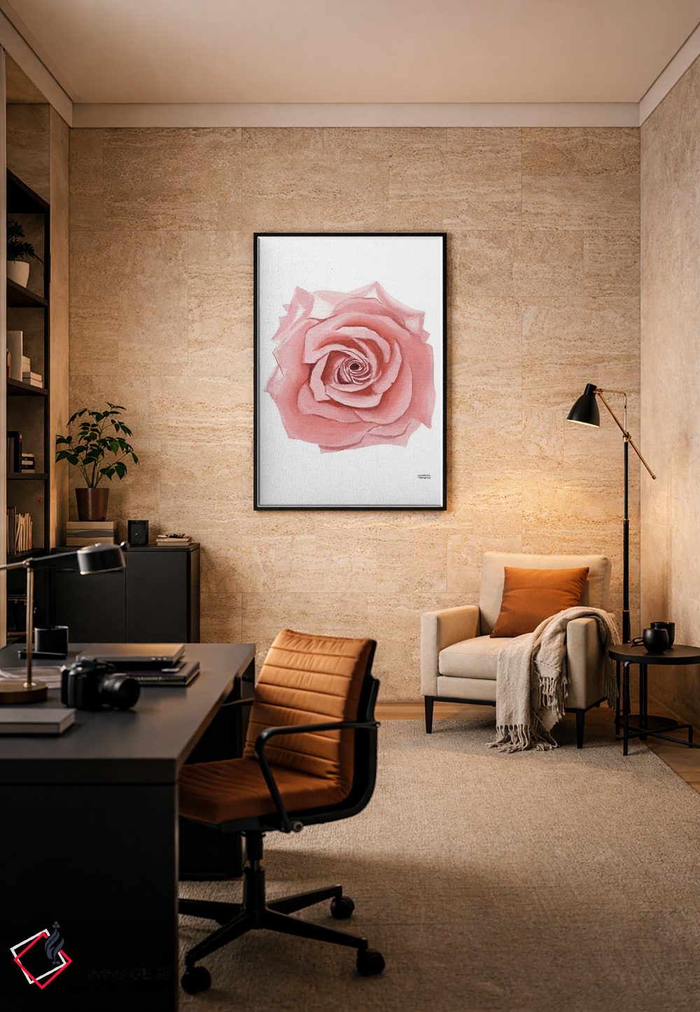 تابلو دکوراتیو گل رز ترراکوتا آبرنگ اثر میشل موسپنس - D6B
