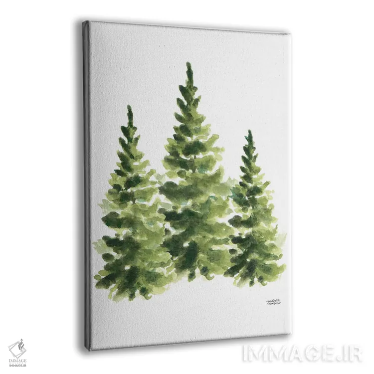 تابلو دکوراتیو درختان کاج آبرنگ اثر میشل موسپنس - نمای پرسپکتیو محصول