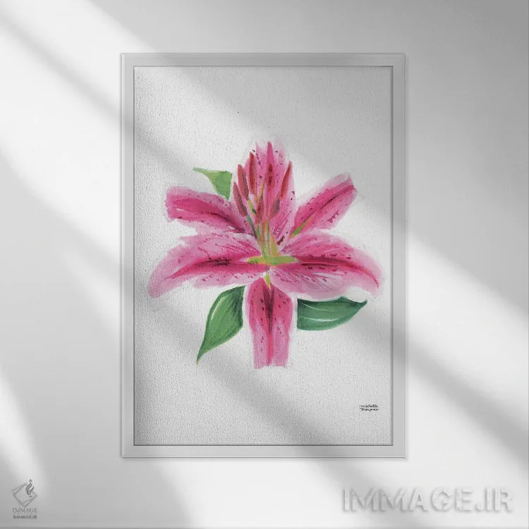 تابلو دکوراتیو شکوفه لیلی استارگیزر آبرنگ اثر میشل موسپنس - نمای قابدار سفید
