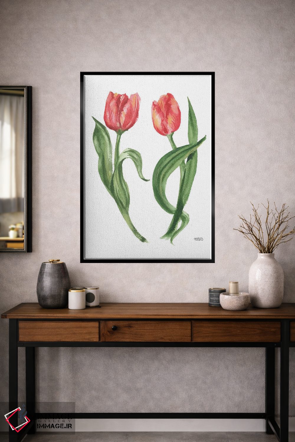 تابلو دکوراتیو گل های لاله آبرنگ اثر میشل موسپنس - D2B