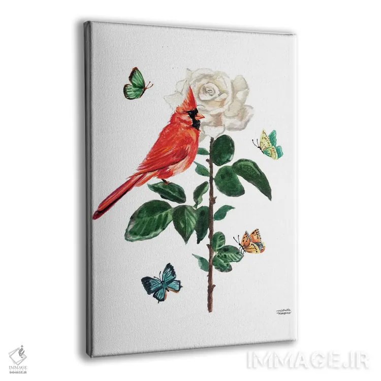 تابلو دکوراتیو پرنده کارباورال و گل رز آبرنگ اثر میشل موسپنس - نمای پرسپکتیو محصول