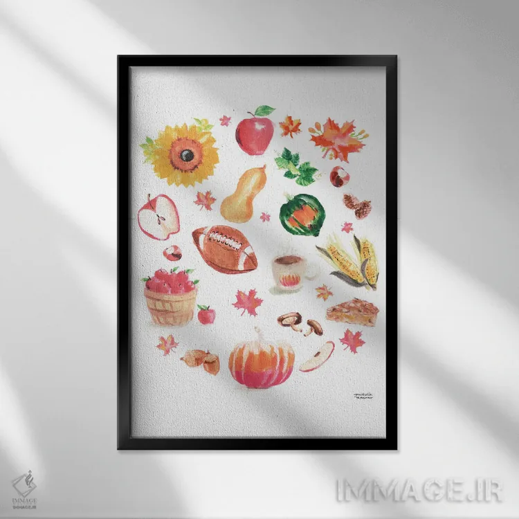 تابلو دکوراتیو حال و هوای پاییزی آبرنگ اثر میشل موسپنس - نمای قابدار مشکی