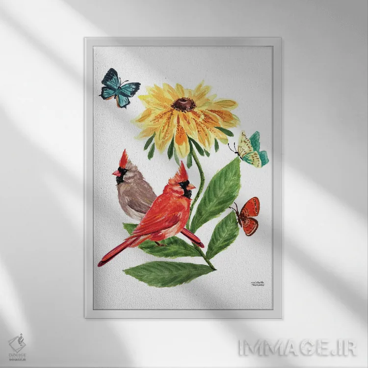 تابلو دکوراتیو کارباورال ها و دوستان آبرنگ اثر میشل موسپنس - نمای قابدار سفید