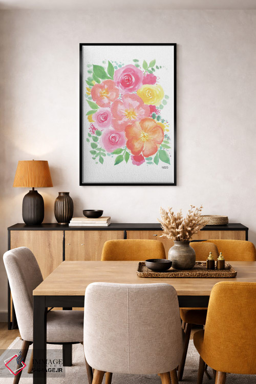 تابلو دکوراتیو گل های نارنجی آبرنگ اثر میشل موسپنس - D5B