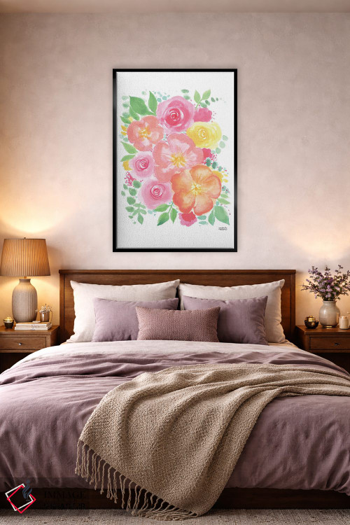 تابلو دکوراتیو گل های نارنجی آبرنگ اثر میشل موسپنس - D4B