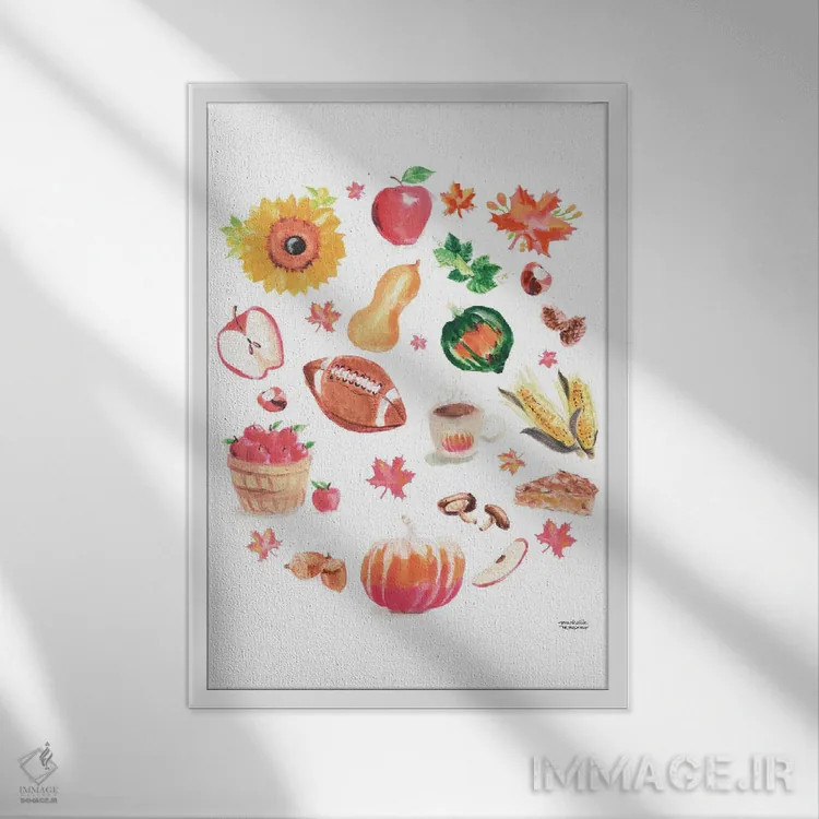 تابلو دکوراتیو حال و هوای پاییزی آبرنگ اثر میشل موسپنس - نمای قابدار سفید