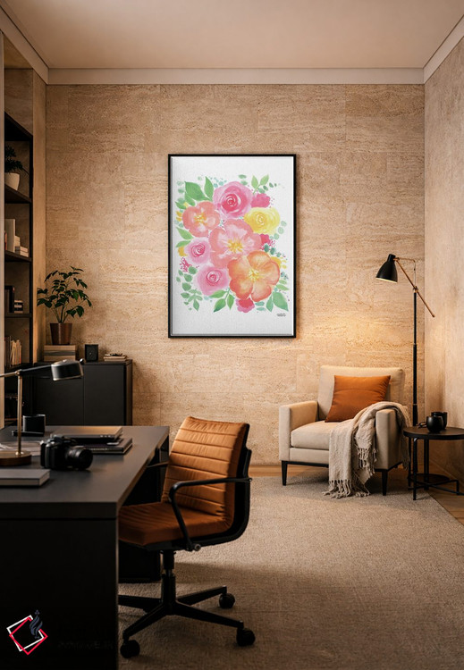 تابلو دکوراتیو گل های نارنجی آبرنگ اثر میشل موسپنس - D6B