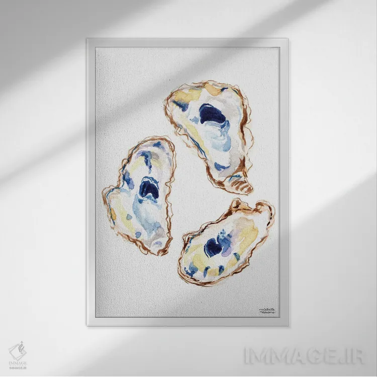 تابلو دکوراتیو صدف ها سوم آبرنگ اثر میشل موسپنس - نمای قابدار سفید