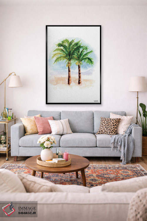 تابلو دکوراتیو درختان نخل نارگیل آبرنگ اثر میشل موسپنس - D2B