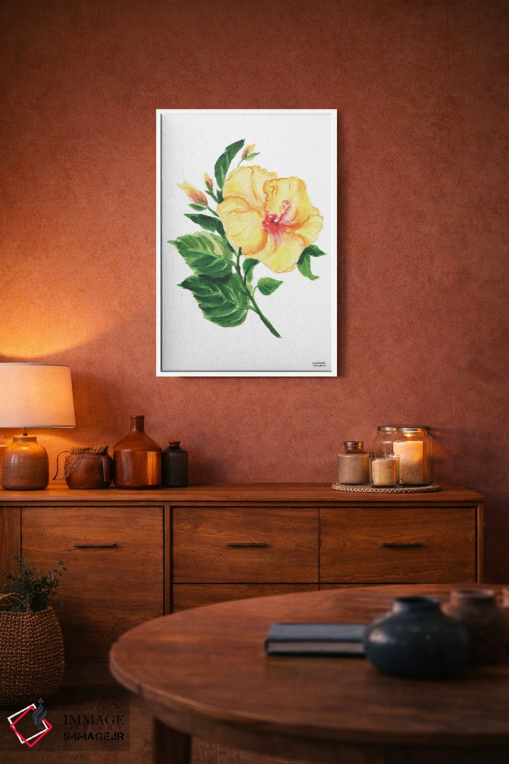 تابلو دکوراتیو هیبیسکوس گیاهی آبرنگ اثر میشل موسپنس - D2W