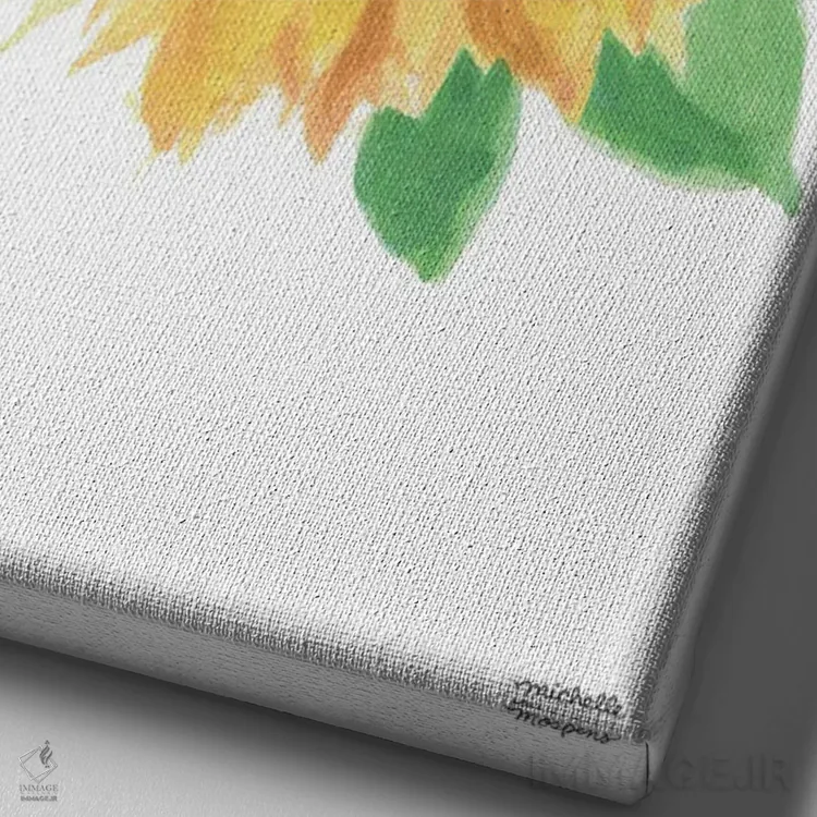 تابلو دکوراتیو گل آفتابگردان آبرنگ اثر میشل موسپنس - نمای نزدیک بافت بوم