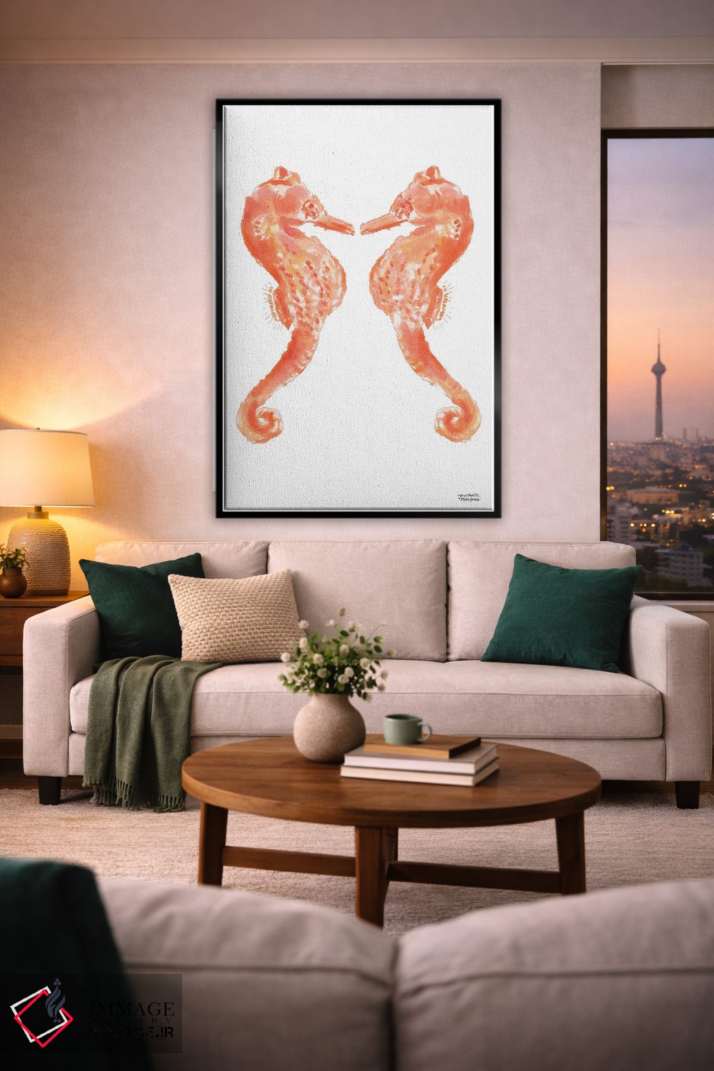 تابلو دکوراتیو اسب دریایی اول آبرنگ اثر میشل موسپنس - D2B