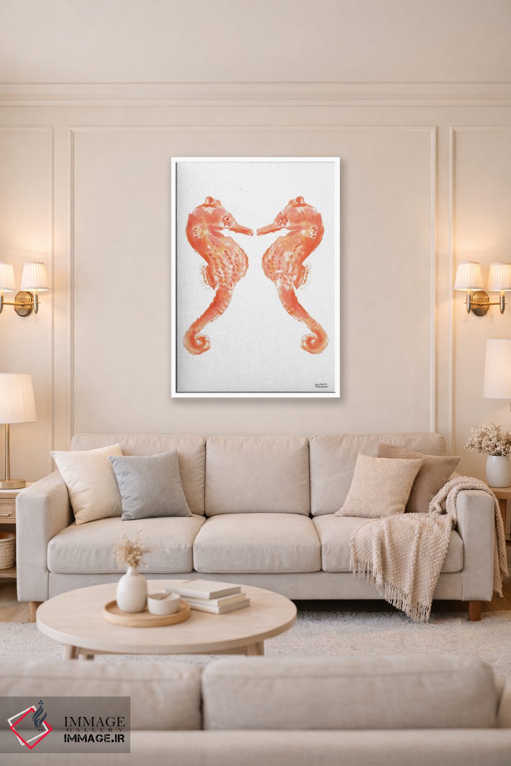 تابلو دکوراتیو اسب دریایی اول آبرنگ اثر میشل موسپنس - D3W