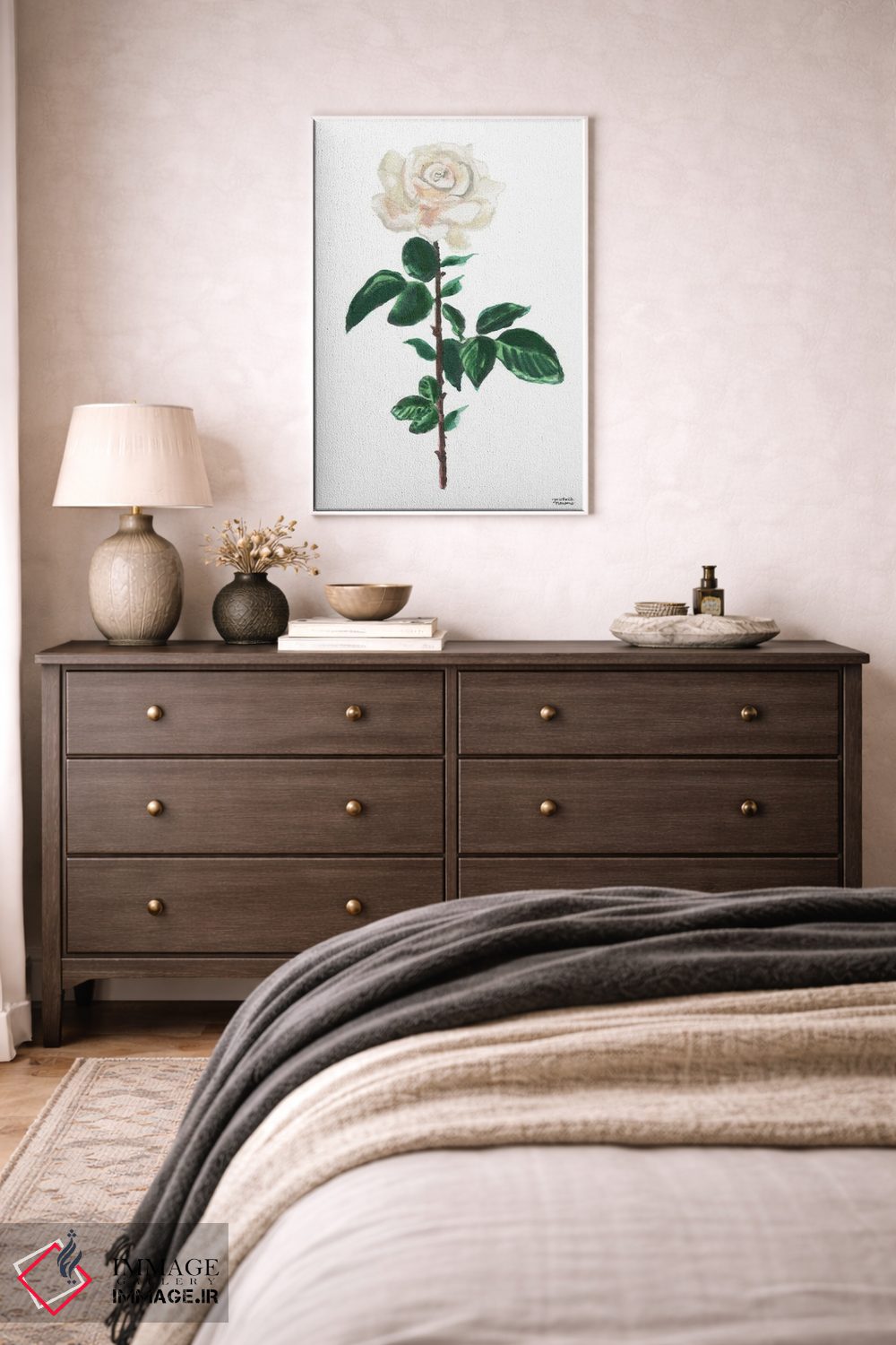 تابلو دکوراتیو گل رز سفید آبرنگ اثر میشل موسپنس - D2W
