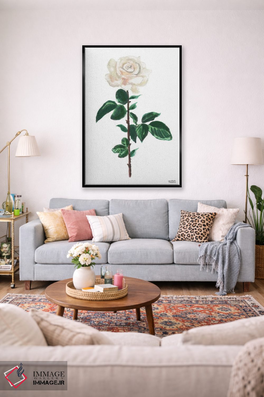 تابلو دکوراتیو گل رز سفید آبرنگ اثر میشل موسپنس - D1B