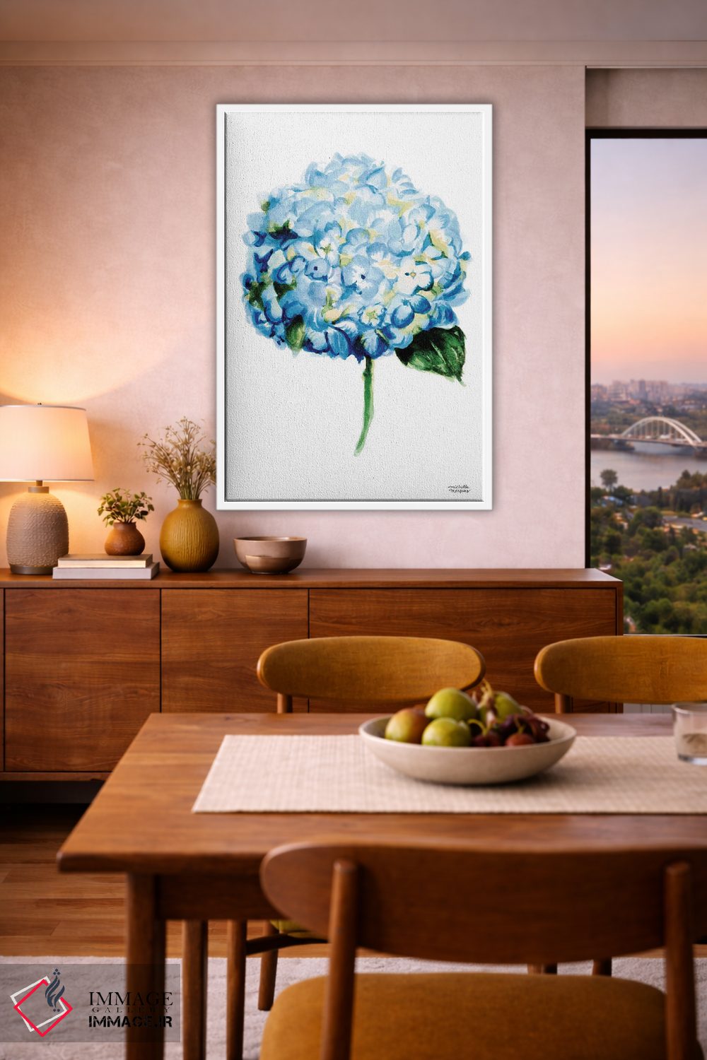 تابلو دکوراتیو هیدرانژای آبی آبرنگ اثر میشل موسپنس - D6W