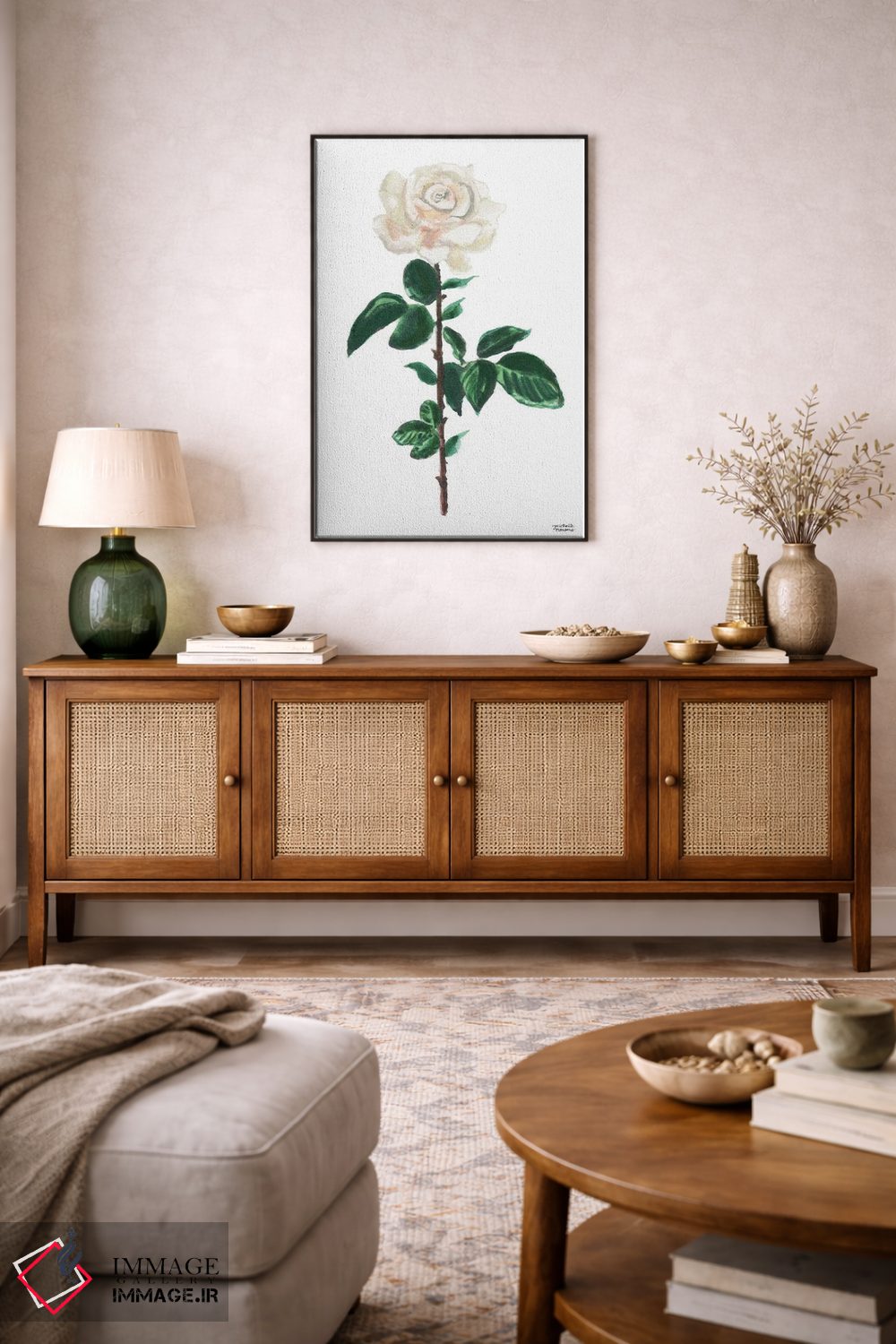 تابلو دکوراتیو گل رز سفید آبرنگ اثر میشل موسپنس - D4B