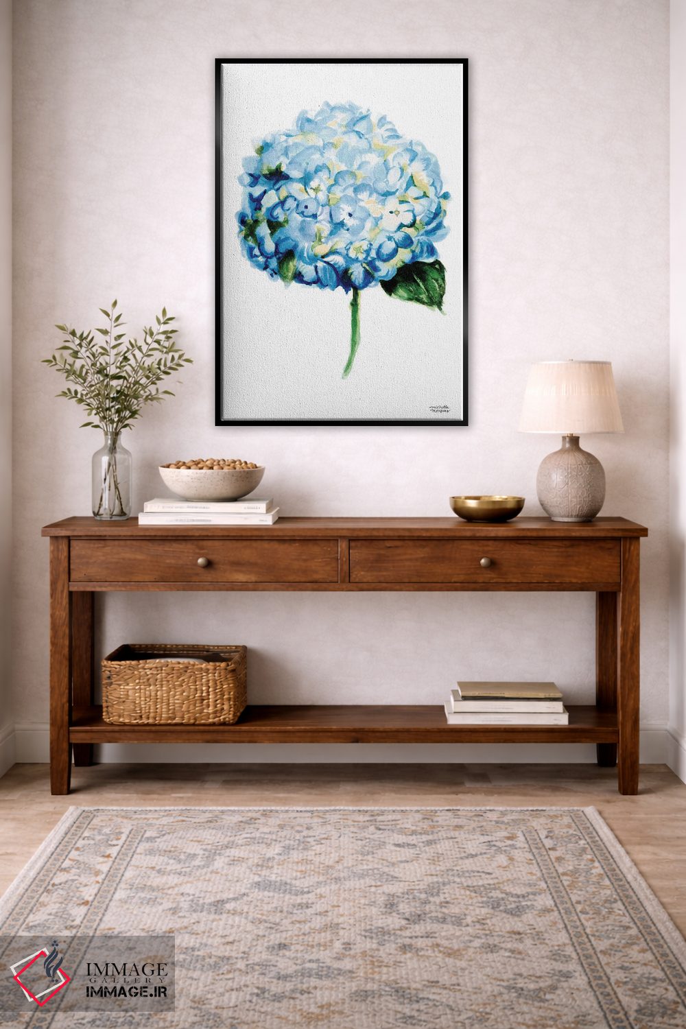 تابلو دکوراتیو هیدرانژای آبی آبرنگ اثر میشل موسپنس - D4B
