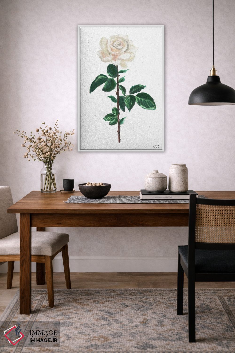 تابلو دکوراتیو گل رز سفید آبرنگ اثر میشل موسپنس - D3W
