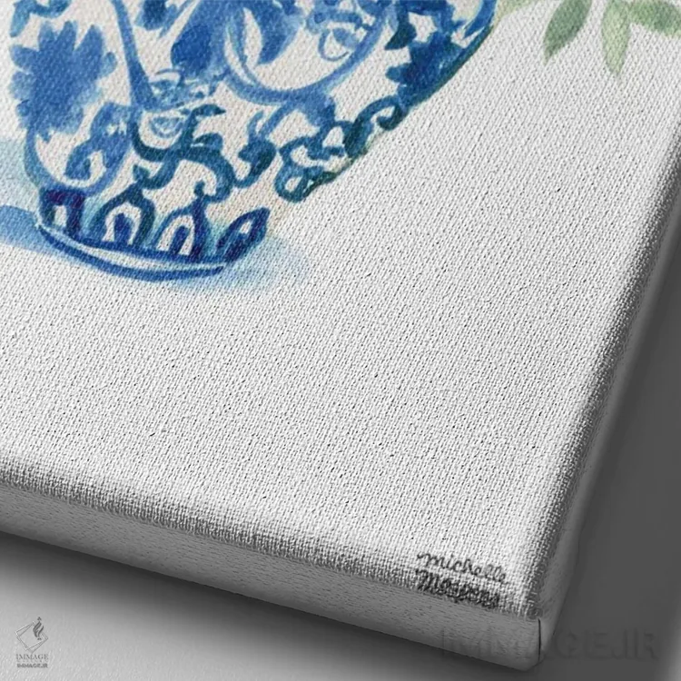 تابلو دکوراتیو کوزه زنجبیلی هفتم آبرنگ اثر میشل موسپنس - نمای نزدیک بافت بوم