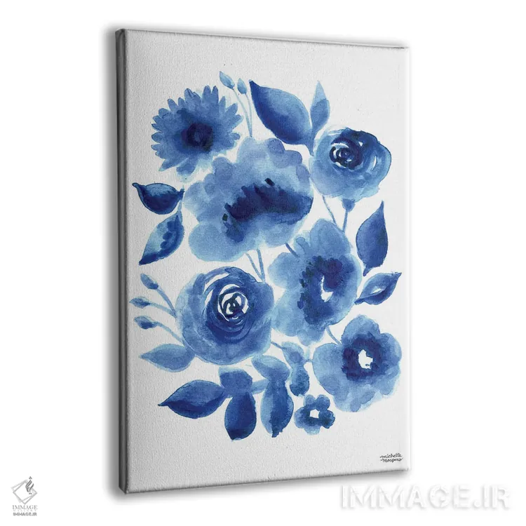 تابلو دکوراتیو گل های آب رنگی نیلی انتزاعی اثر میشل موسپنس - نمای پرسپکتیو محصول
