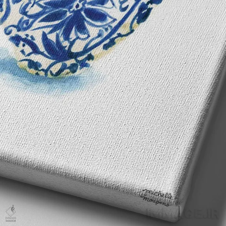 تابلو دکوراتیو دسته گل کوزه زنجبیلی شانزدهم آبرنگ اثر میشل موسپنس - نمای نزدیک بافت بوم