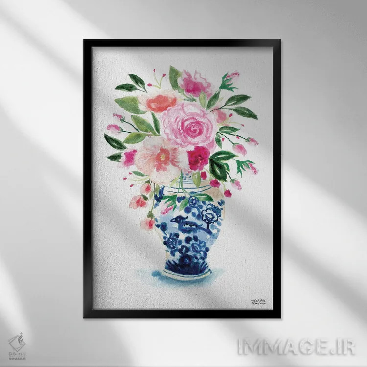 تابلو دکوراتیو کوزه زنجبیلی نهم آبرنگ اثر میشل موسپنس - نمای قابدار مشکی