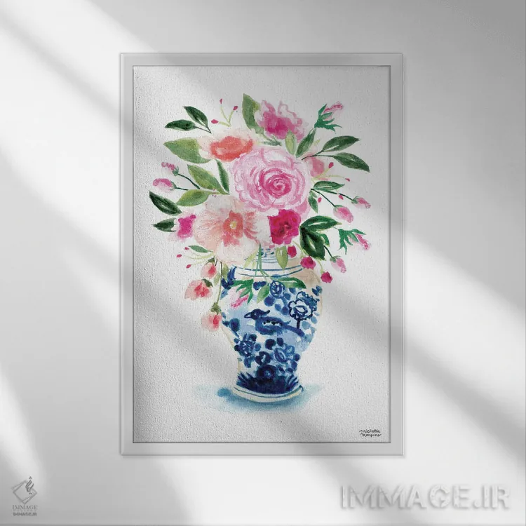 تابلو دکوراتیو کوزه زنجبیلی نهم آبرنگ اثر میشل موسپنس - نمای قابدار سفید