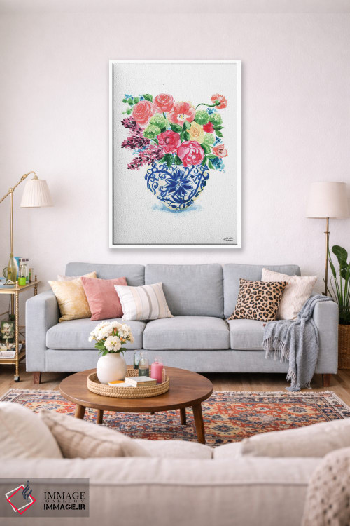 تابلو دکوراتیو دسته گل کوزه زنجبیلی پانزدهم آبرنگ اثر میشل موسپنس - D1W