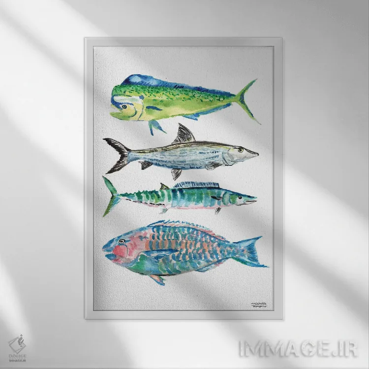 تابلو دکوراتیو ماهی گرند کیمن آبرنگ اثر میشل موسپنس - نمای قابدار سفید