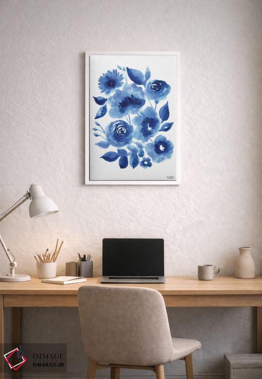 تابلو دکوراتیو گل های آب رنگی نیلی انتزاعی اثر میشل موسپنس - D1W