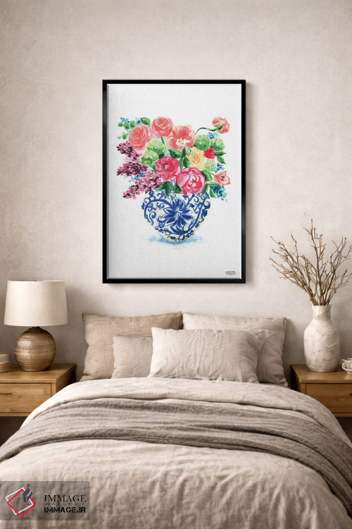 تابلو دکوراتیو دسته گل کوزه زنجبیلی پانزدهم آبرنگ اثر میشل موسپنس - D2B