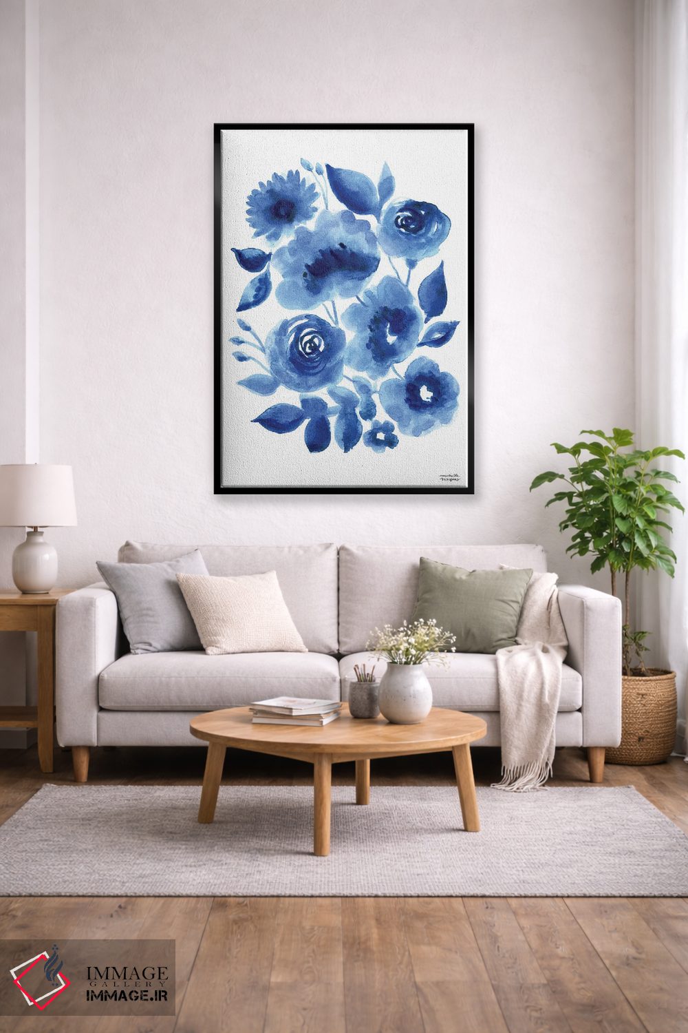 تابلو دکوراتیو گل های آب رنگی نیلی انتزاعی اثر میشل موسپنس - D2B
