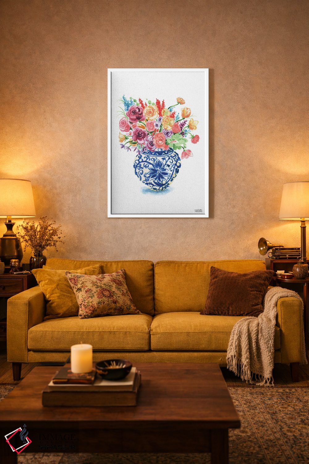 تابلو دکوراتیو دسته گل کوزه زنجبیلی شانزدهم آبرنگ اثر میشل موسپنس - D2W