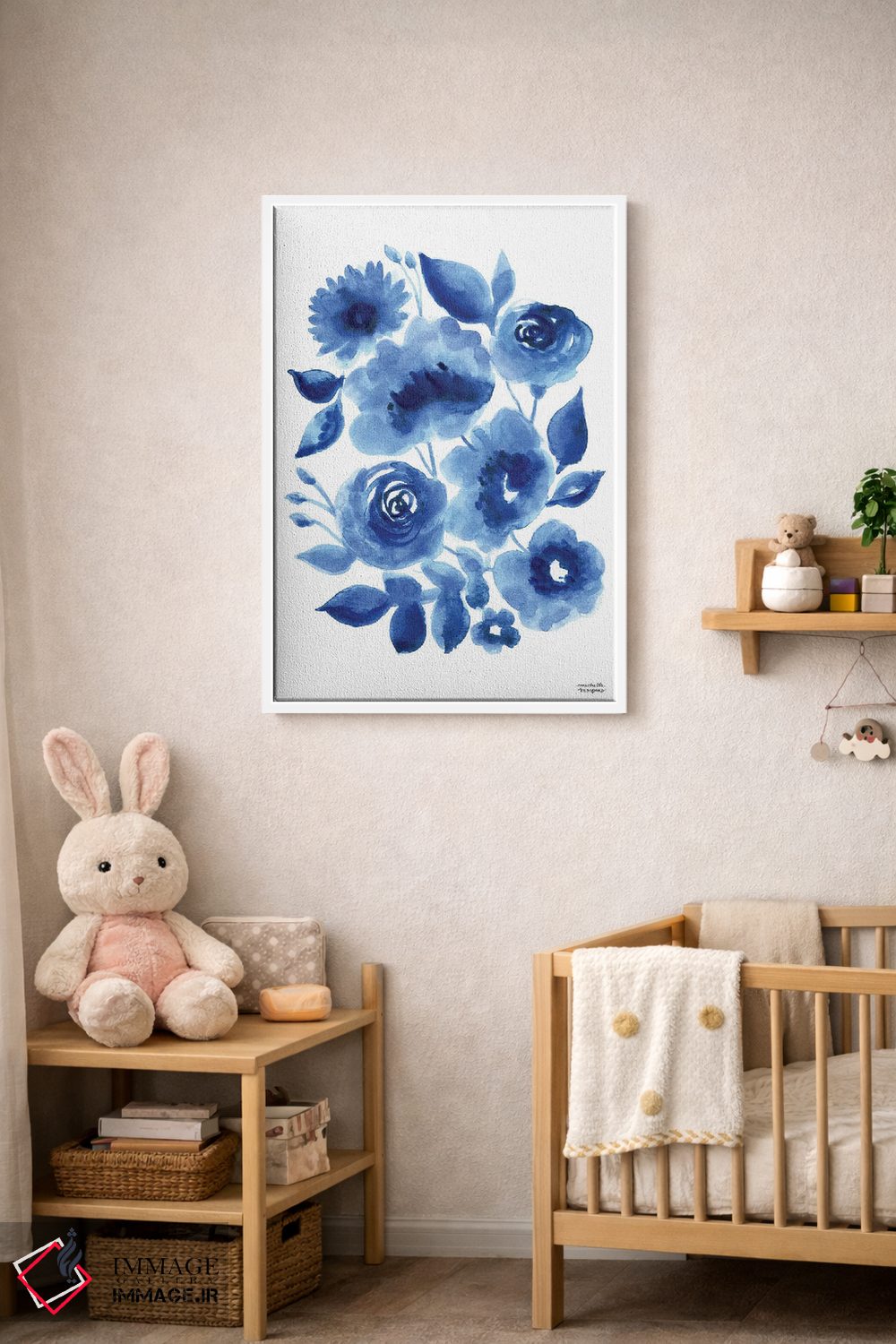 تابلو دکوراتیو گل های آب رنگی نیلی انتزاعی اثر میشل موسپنس - D3W