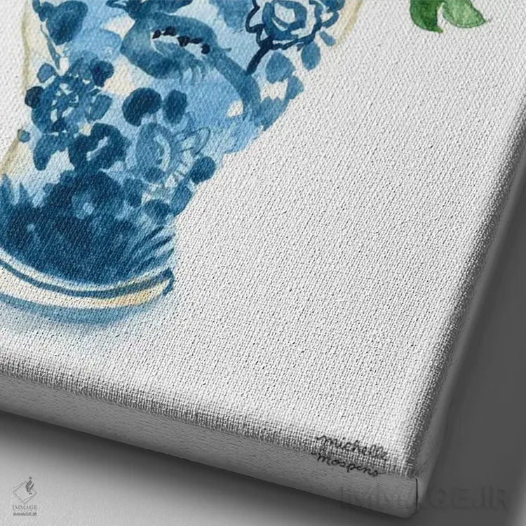 تابلو دکوراتیو کوزه زنجبیلی دهم آبرنگ اثر میشل موسپنس - نمای نزدیک بافت بوم