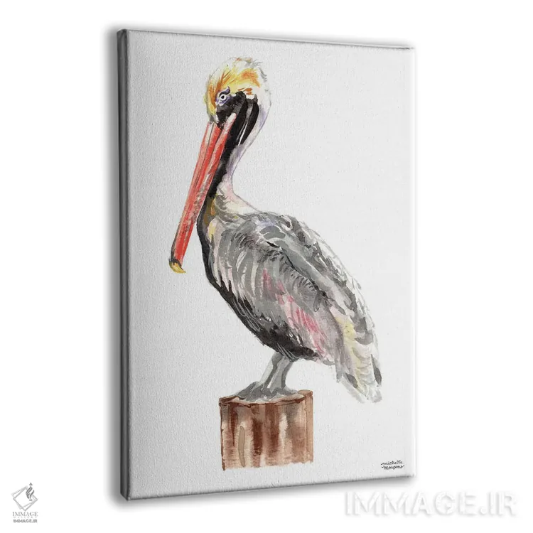 تابلو دکوراتیو پرنده پلیکان آبرنگ اثر میشل موسپنس - نمای پرسپکتیو محصول