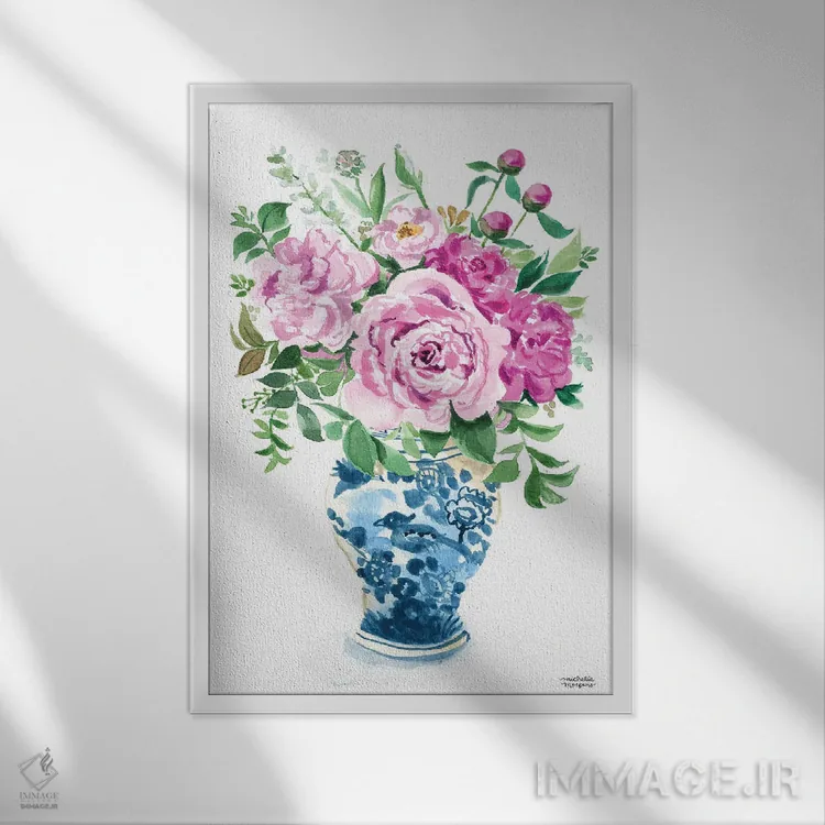 تابلو دکوراتیو کوزه زنجبیلی دهم آبرنگ اثر میشل موسپنس - نمای قابدار سفید