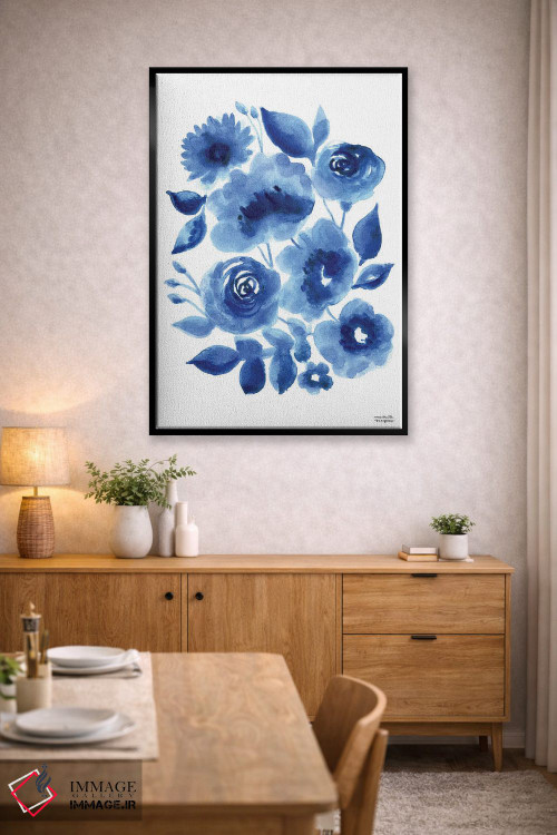 تابلو دکوراتیو گل های آب رنگی نیلی انتزاعی اثر میشل موسپنس - D5B