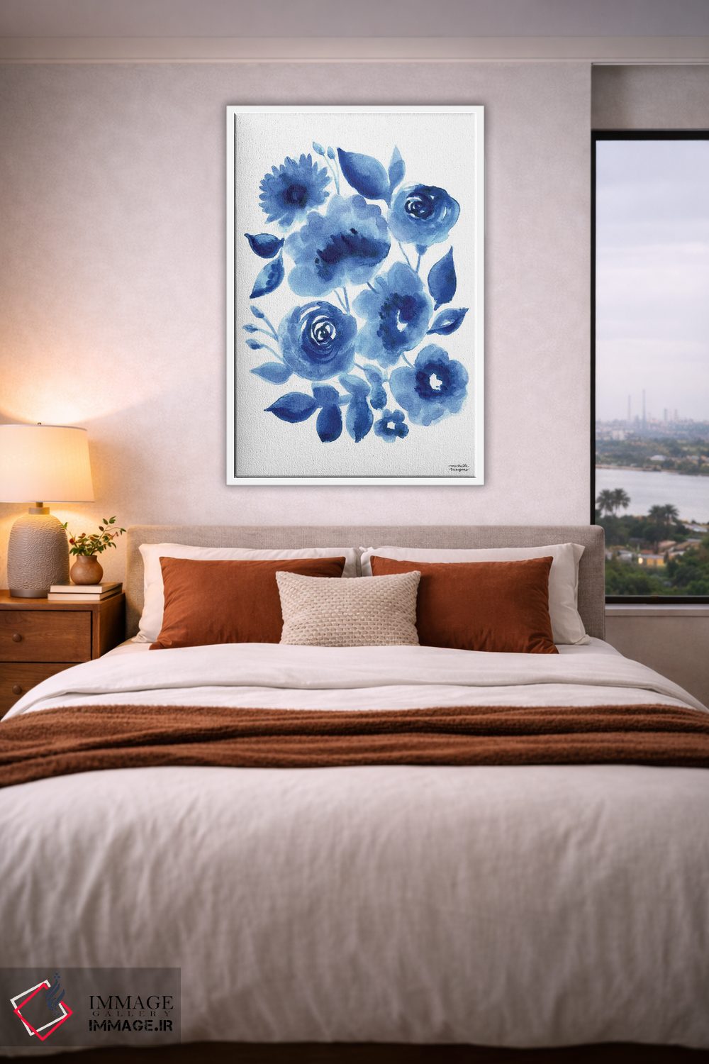 تابلو دکوراتیو گل های آب رنگی نیلی انتزاعی اثر میشل موسپنس - D4W