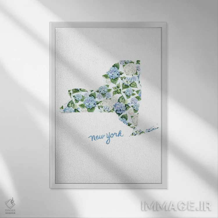 تابلو دکوراتیو گل های آبرنگی ایالت نیویورک اثر میشل موسپنس - نمای قابدار سفید