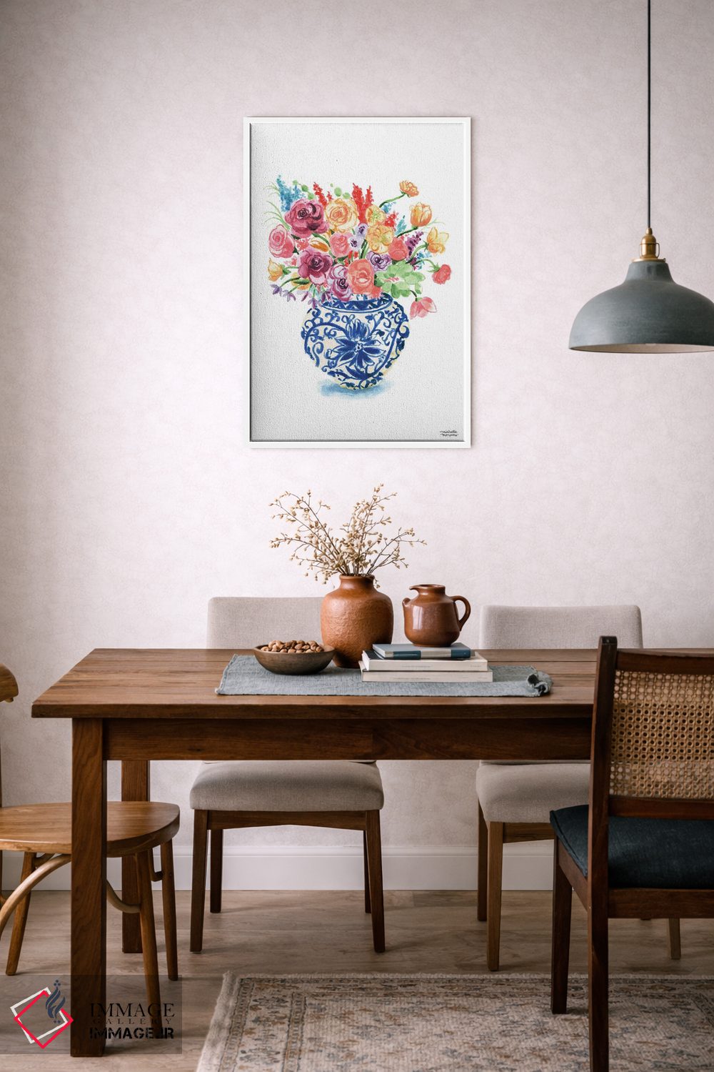 تابلو دکوراتیو دسته گل کوزه زنجبیلی شانزدهم آبرنگ اثر میشل موسپنس - D5W