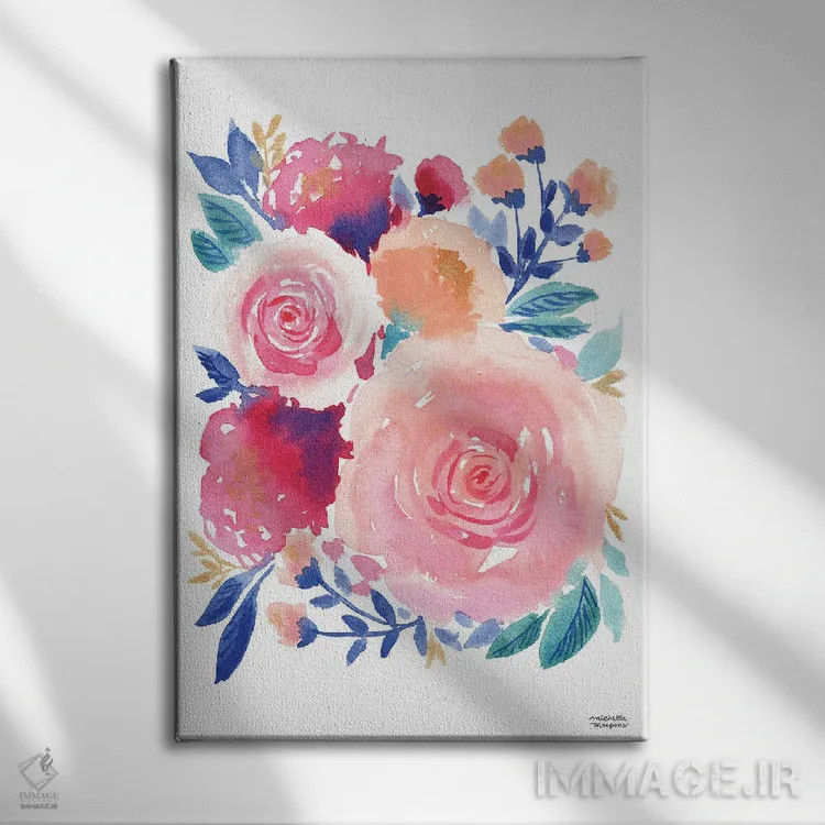 تابلو دکوراتیو قدرت گل آبرنگ اثر میشل موسپنس - نمای روبهرو روی دیوار