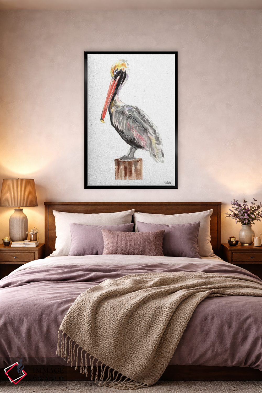 تابلو دکوراتیو پرنده پلیکان آبرنگ اثر میشل موسپنس - D5B